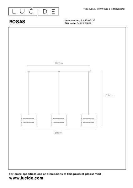 Lucide ROSAS - Pendant light - 3xE27 - Black - technical